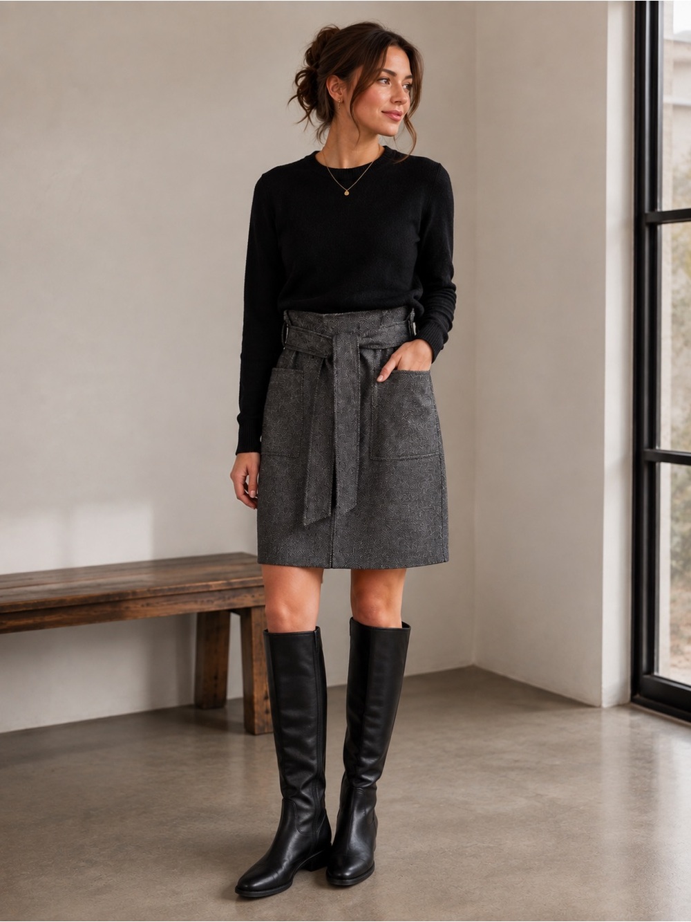 Club Monaco Classic Wool-Blend Tweed Belted Skirt